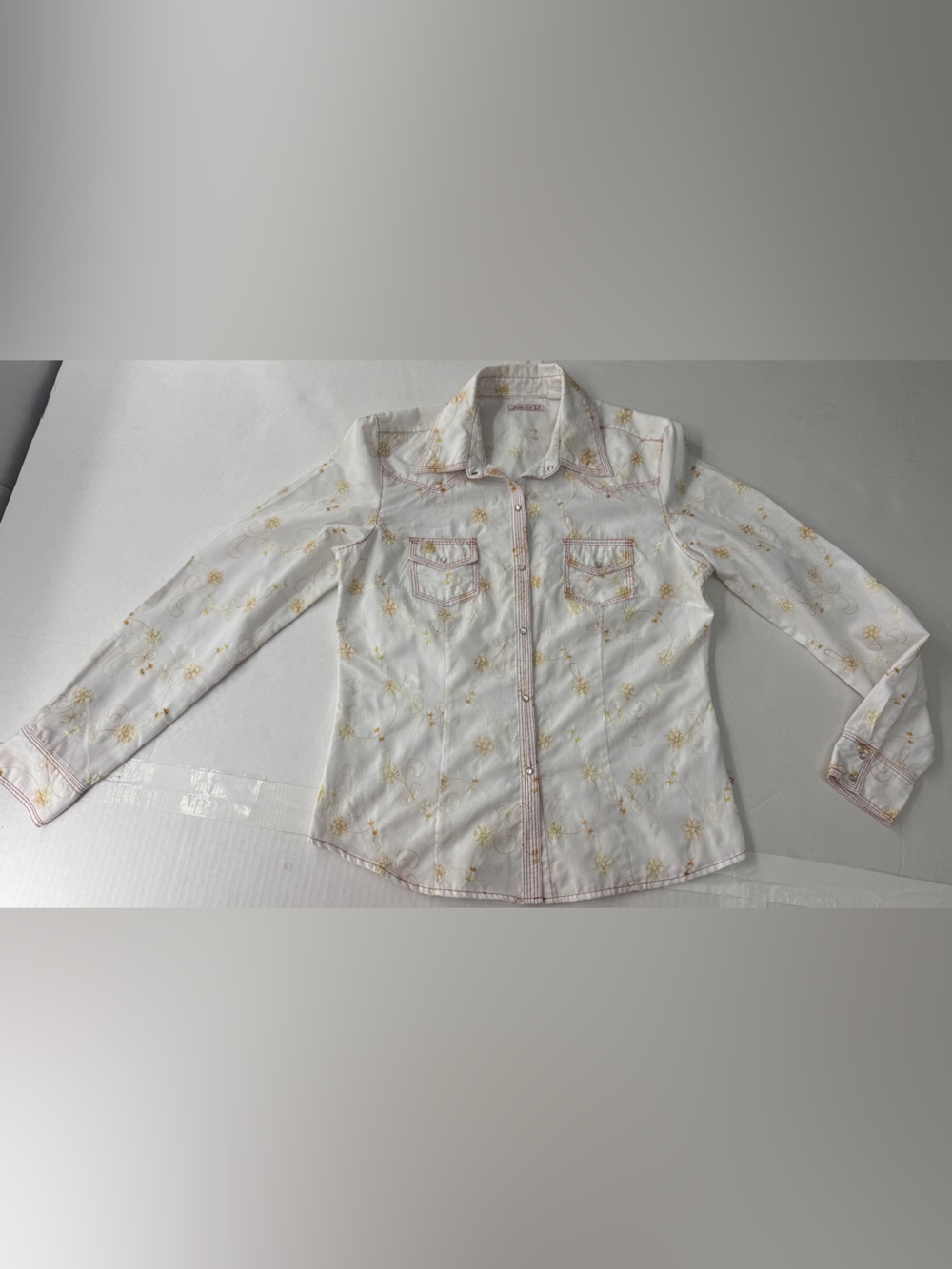 Adiktd embroidered western white button down shirt country top floral embroidery
